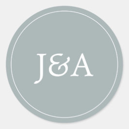 Eenvoudige Elegante Monogram Stoffige Blauwe Envel Ronde Sticker