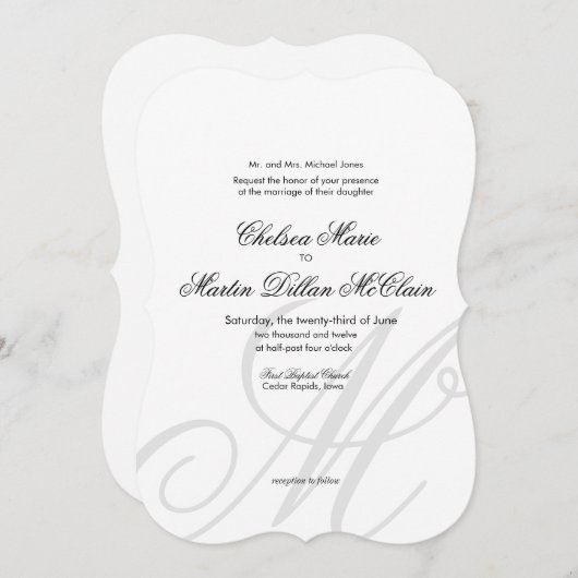 Eenvoudige Elegante Monogram witte bruiloft uitnod Kaart (Voorkant / Achterkant)