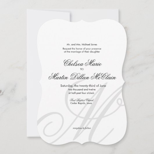 Eenvoudige Elegante Monogram witte bruiloft uitnod Kaart (Voorkant)