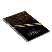 Eenvoudige elegante Monogram Zwart-gouden glitter Notitieboek (Rechterzijde)