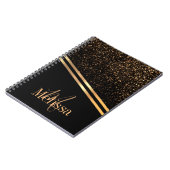 Eenvoudige elegante Monogram Zwart-gouden glitter Notitieboek (Linkerzijde)