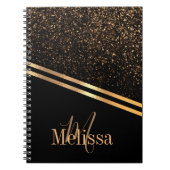 Eenvoudige elegante Monogram Zwart-gouden glitter Notitieboek (Voorkant)