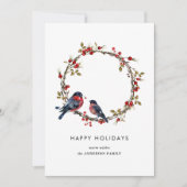 Eenvoudige elegante mooie vogel Holly Berry Wreath Feestdagenkaart (Voorkant)