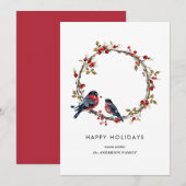 Eenvoudige elegante mooie vogel Holly Berry Wreath Feestdagenkaart (Voorkant / Achterkant)