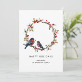 Eenvoudige elegante mooie vogel Holly Berry Wreath Feestdagenkaart (Staand voorkant)