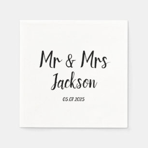 Eenvoudige elegante Mr en Mrs Black Script Wedding Servet