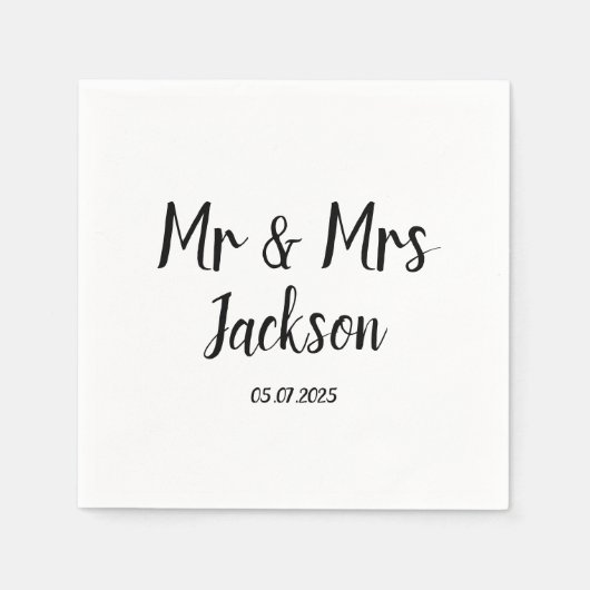 Eenvoudige elegante Mr en Mrs Black Script Wedding Servet (Voorkant)