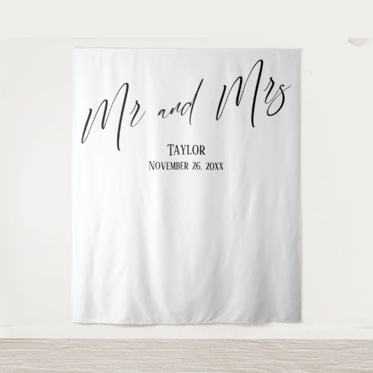 Eenvoudige Elegante Mr en Mrs Fotobackdrop Wandkleed (Voorkant)