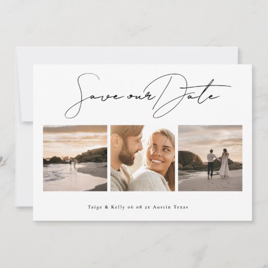 Eenvoudige elegante multi foto collage bruiloft save the date (Voorkant)