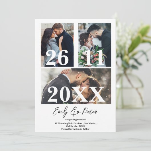 Eenvoudige Elegante Multi Photo Wedding Sla de dat Save The Date (Staand voorkant)