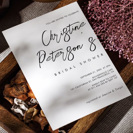 Eenvoudige Elegante Naam Script Bruidsfeest Kaart