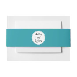 Eenvoudige elegante namen blauwgroen blauw bruilof uitnodigingen wikkel