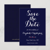 Eenvoudige Elegante Navy Blauwe Witte Trouw Verlov Save The Date (Voorkant / Achterkant)