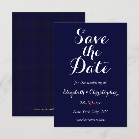 Eenvoudige Elegante Navy Blauwe Witte Trouw Verlov Save The Date (Voorkant / Achterkant)