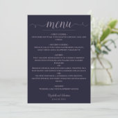 Eenvoudige Elegante Navy Blue & Dusty Paarse bruil Menu (Staand voorkant)