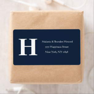 Eenvoudige Elegante Navy Blue Monogram Initiaal re Etiket