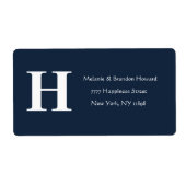 Eenvoudige Elegante Navy Blue Monogram Initiaal re Etiket (Voorkant)