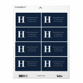 Eenvoudige Elegante Navy Blue Monogram Initiaal re Etiket (Full Sheet)
