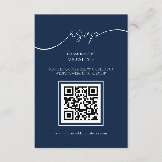 Eenvoudige Elegante Navy Blue QR Code Bruiloft RSV Informatiekaartje (Voorkant)