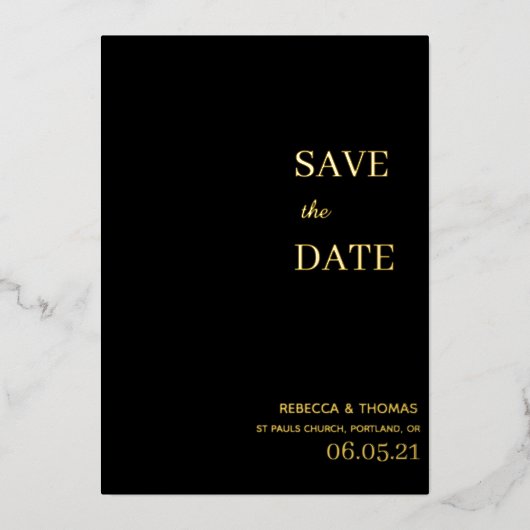 eenvoudige elegante niet-foto slaat de datum op folie uitnodiging (Voorkant)