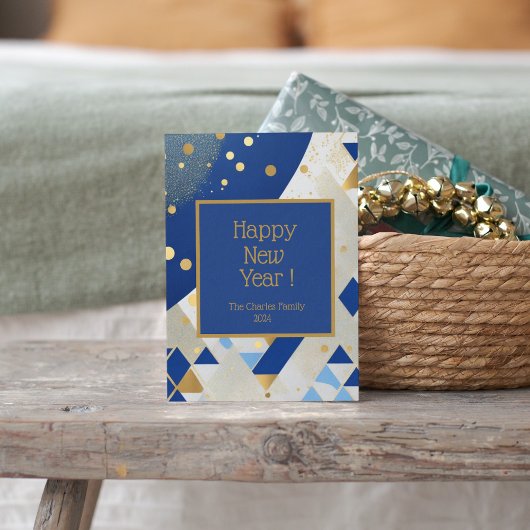 Eenvoudige elegante Nieuwjaars Blauwe Glitter Kaar Feestdagenkaart