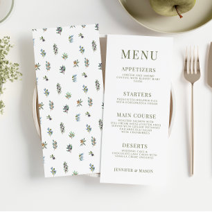 Eenvoudige elegante olijftakken boho bruiloft menu