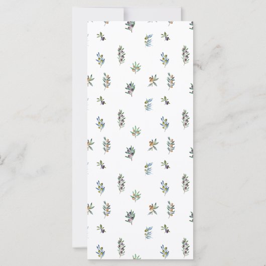 Eenvoudige elegante olijftakken boho bruiloftsmenu (Achterkant)