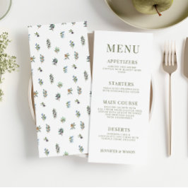 Eenvoudige elegante olijftakken boho bruiloftsmenu