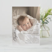 Eenvoudige elegante overlay foto doop jongen of me kaart (Staand voorkant)