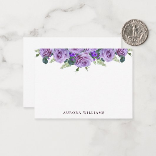 Eenvoudige elegante Paarse bloemen persoonlijke br Notitiekaartje (Voorkant / Achterkant in situ)