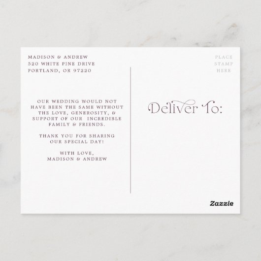 Eenvoudige elegante Paarse foto bruiloft Dank u Briefkaart (Achterkant)