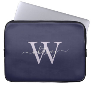 Eenvoudige elegante Paarse monogram naam en Initia Laptop Sleeve