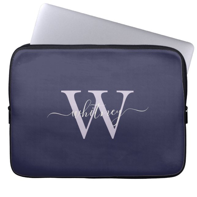 Eenvoudige elegante Paarse monogram naam en Initia Laptop Sleeve (Voorkant)