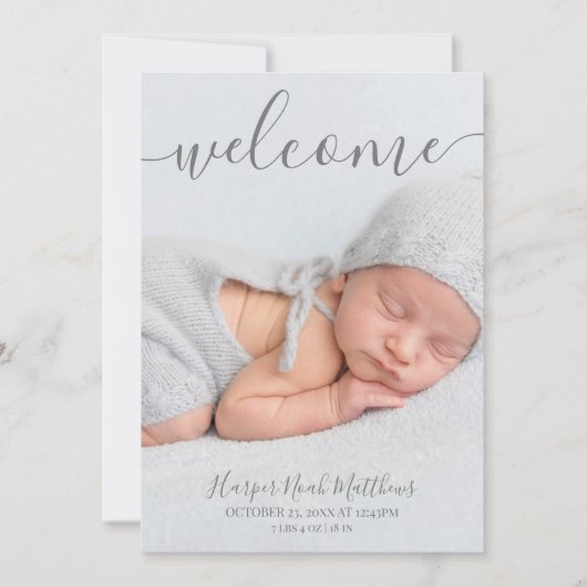 Eenvoudige Elegante Pasgeboren Fotogeboorteaankond Aankondiging (Voorkant)