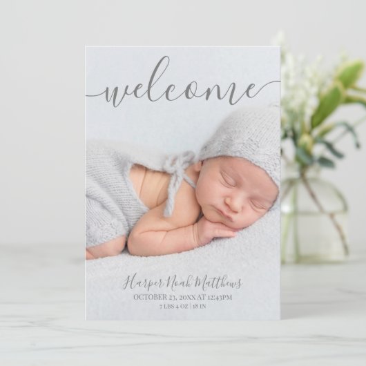 Eenvoudige Elegante Pasgeboren Fotogeboorteaankond Aankondiging (Staand voorkant)