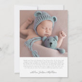 Eenvoudige Elegante Pasgeboren Fotogeboorteaankond Aankondiging (Achterkant)