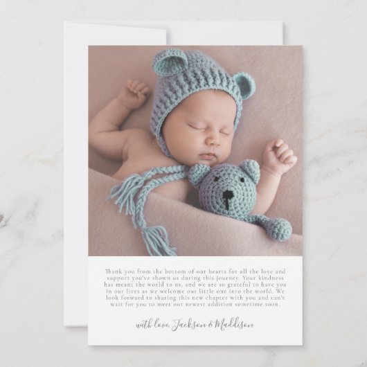 Eenvoudige Elegante Pasgeboren Fotogeboorteaankond Aankondiging (Achterkant)