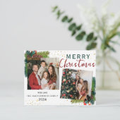 Eenvoudige Elegante Pine Tree 2 foto Kerstfamilie Feestdagenkaart (Staand voorkant)