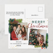 Eenvoudige Elegante Pine Tree 2 foto Kerstfamilie Feestdagenkaart (Voorkant / Achterkant)
