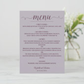 Eenvoudige Elegante Plum op Dusty Lavendel Wedding Menu (Staand voorkant)