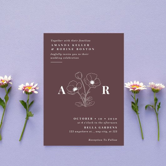 Eenvoudige Elegante Poppy Flower Wedding Uitnodigi Kaart