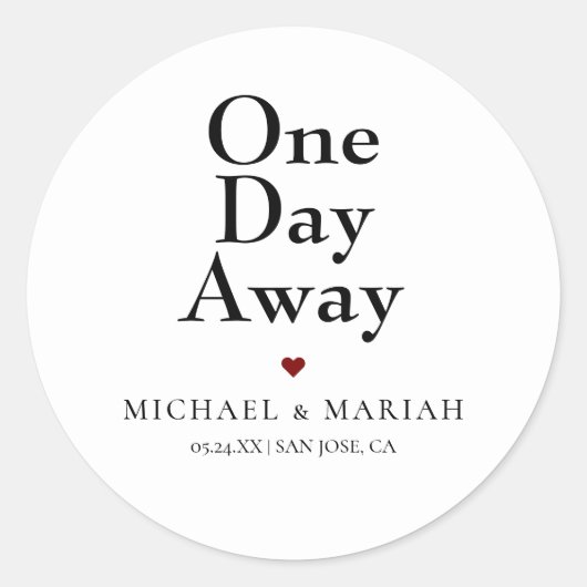 Eenvoudige Elegante Proefhuwelijk Dinner Een Dag V Ronde Sticker (Voorkant)