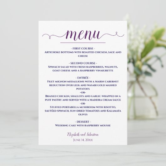 Eenvoudige Elegante Pruim & Marineblauw op Witte H Menu (Staand voorkant)
