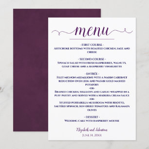 Eenvoudige Elegante Pruim & Marineblauw op Witte H Menu