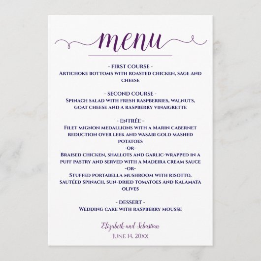 Eenvoudige Elegante Pruim & Marineblauw op Witte H Menu (Voorkant)