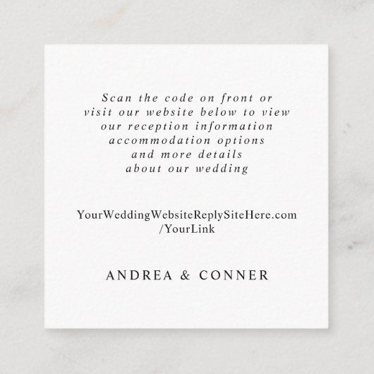 Eenvoudige Elegante QR-Code Bruiloft Details Informatiekaartje (Achterkant)
