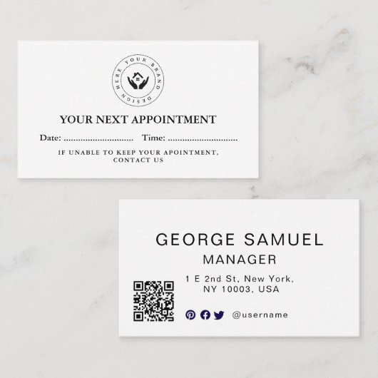 Eenvoudige Elegante QR-code en Logo Afspraakkaart Afsprakenkaartje (Voorkant / Achterkant)