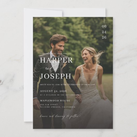 Eenvoudige Elegante QR Code Foto Bruiloft Kaart (Voorkant)