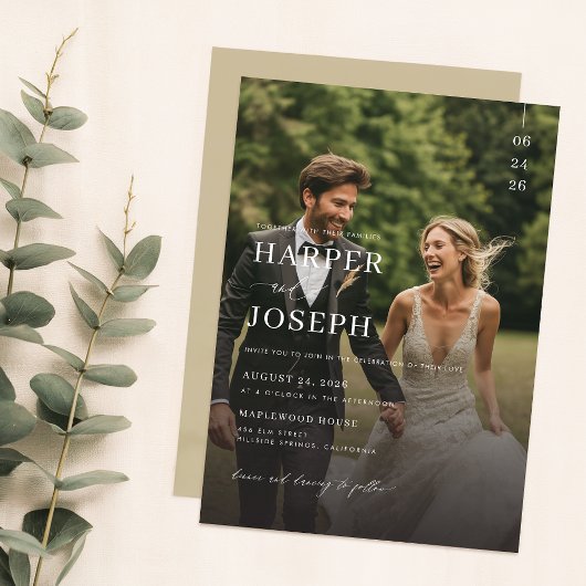 Eenvoudige Elegante QR Code Foto Bruiloft Kaart