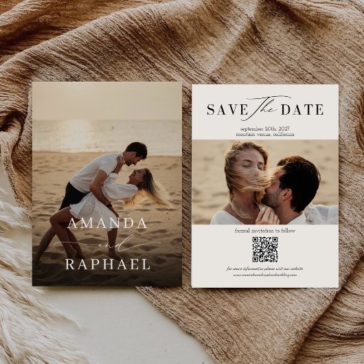 Eenvoudige Elegante QR-code Foto Bruiloft Save The Date
